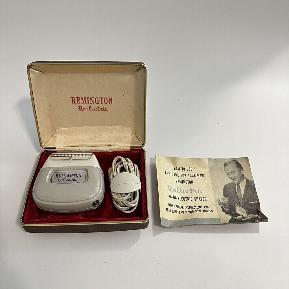 Vintage Remington Rollectric Electric Shaver Case Instructions Power Cord Works